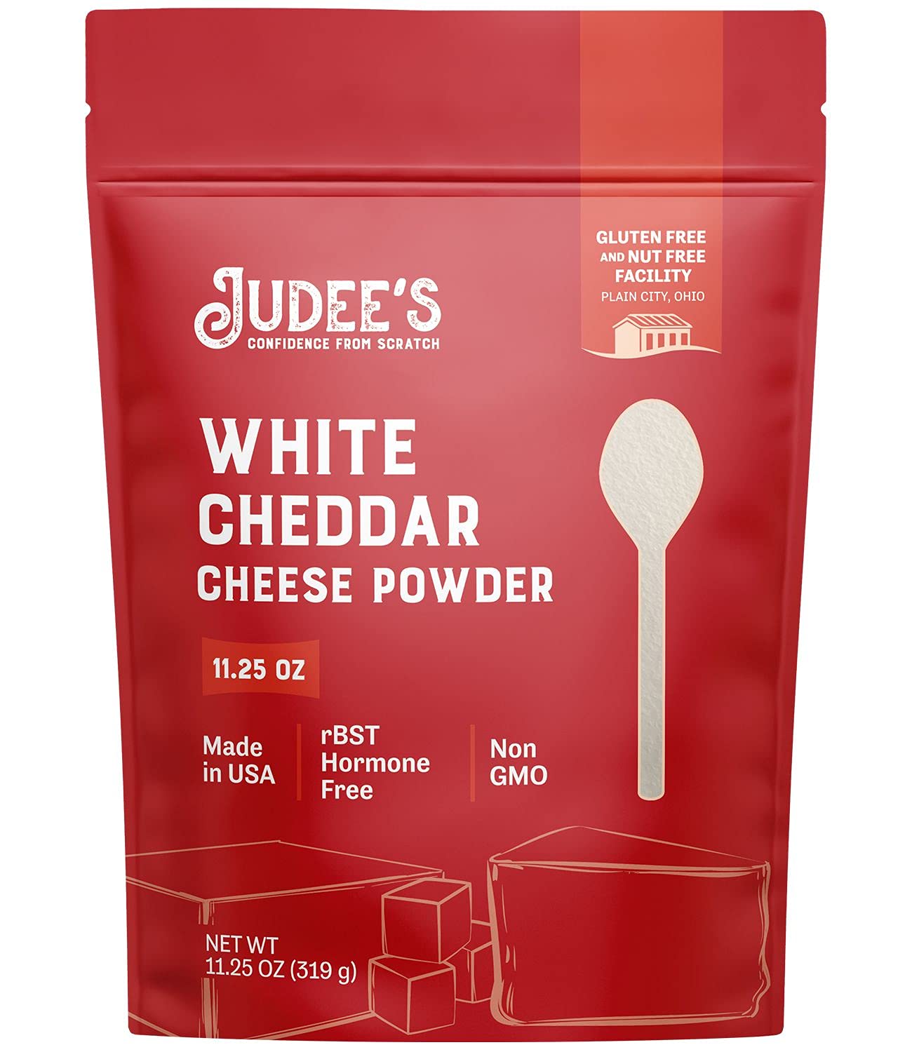 Judees White Cheddar Cheese Powder - 100% Non-GMO, Gluten-Free, 11.25oz