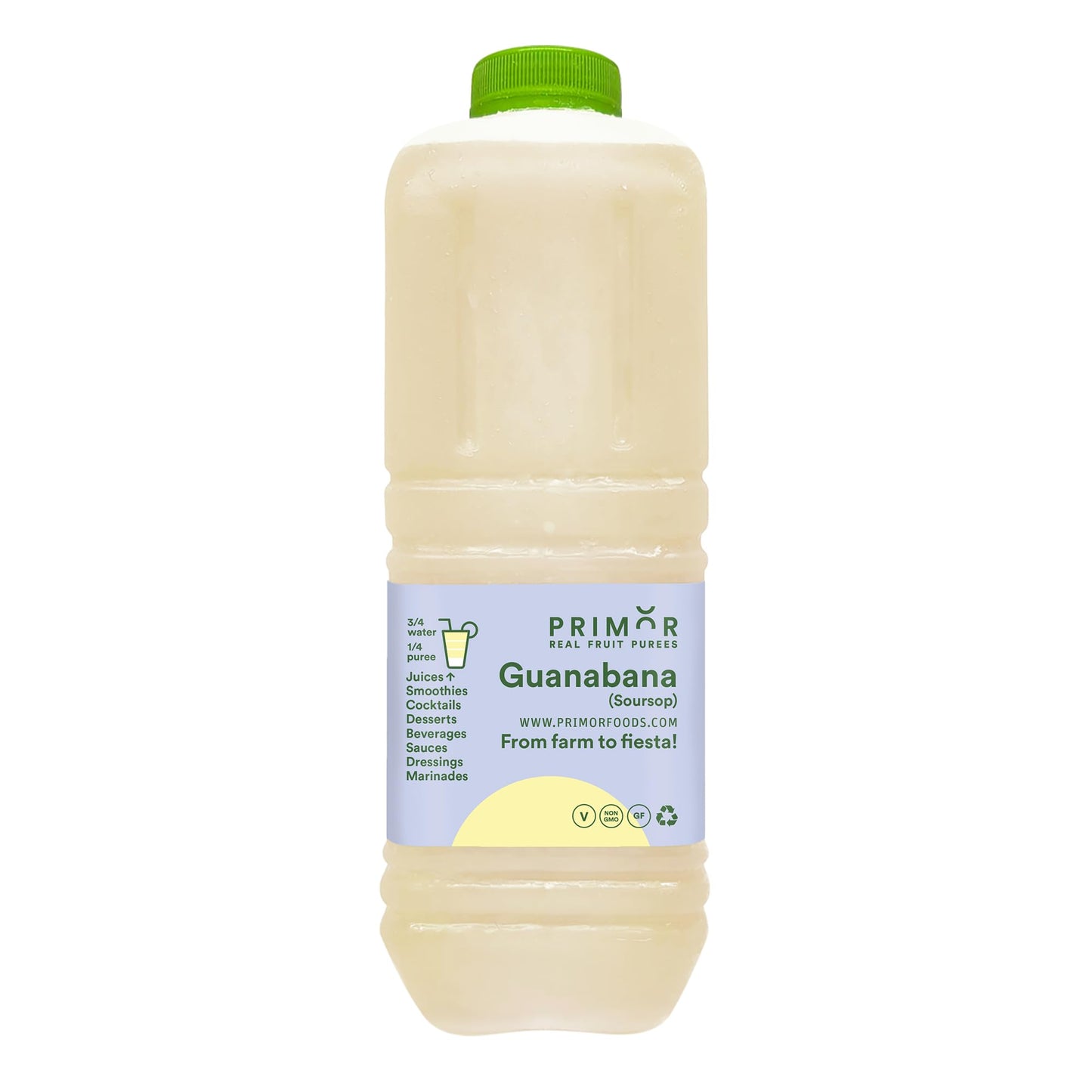 PRIMOR Fruit Puree Guanabana | 64 Fl Oz | Made with Real Fruit for Juices, Smoothies, Cocktails, Desserts
