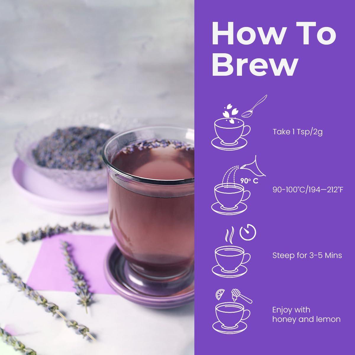 Blue Tea - Lavender Tea - 1.05 Oz (30+ Cups) Loose | Soothing Tea | Herbal Tea - Flower Based - Caffeine Free - Vegan - Non-Gmo - No-Bitter - Chemical Fee | Reusable Pet Jar