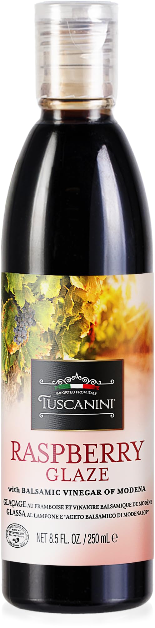 Tuscanini Raspberry Balsamic Glaze Made with Kosher Balsamic Vinegar of Modena Italy, 8.5 oz | Balsamic Reduction | Great for Sa