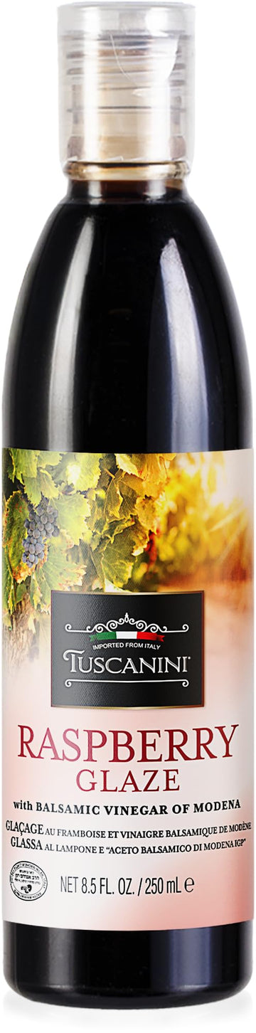 Tuscanini Raspberry Balsamic Glaze Made with Kosher Balsamic Vinegar of Modena Italy, 8.5 oz | Balsamic Reduction | Great for Sa