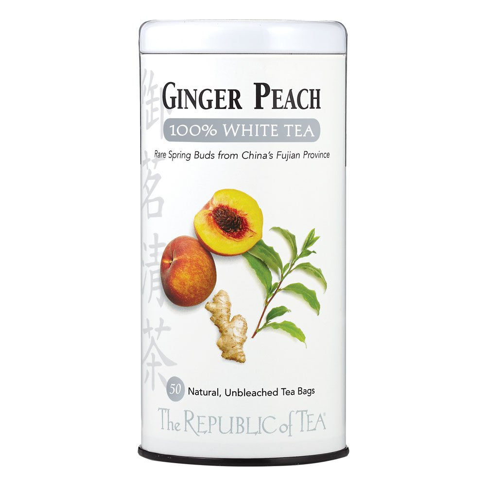 The Republic of Tea Ginger Peach White Tea Bags, Low-Caffeinated, 50 Count