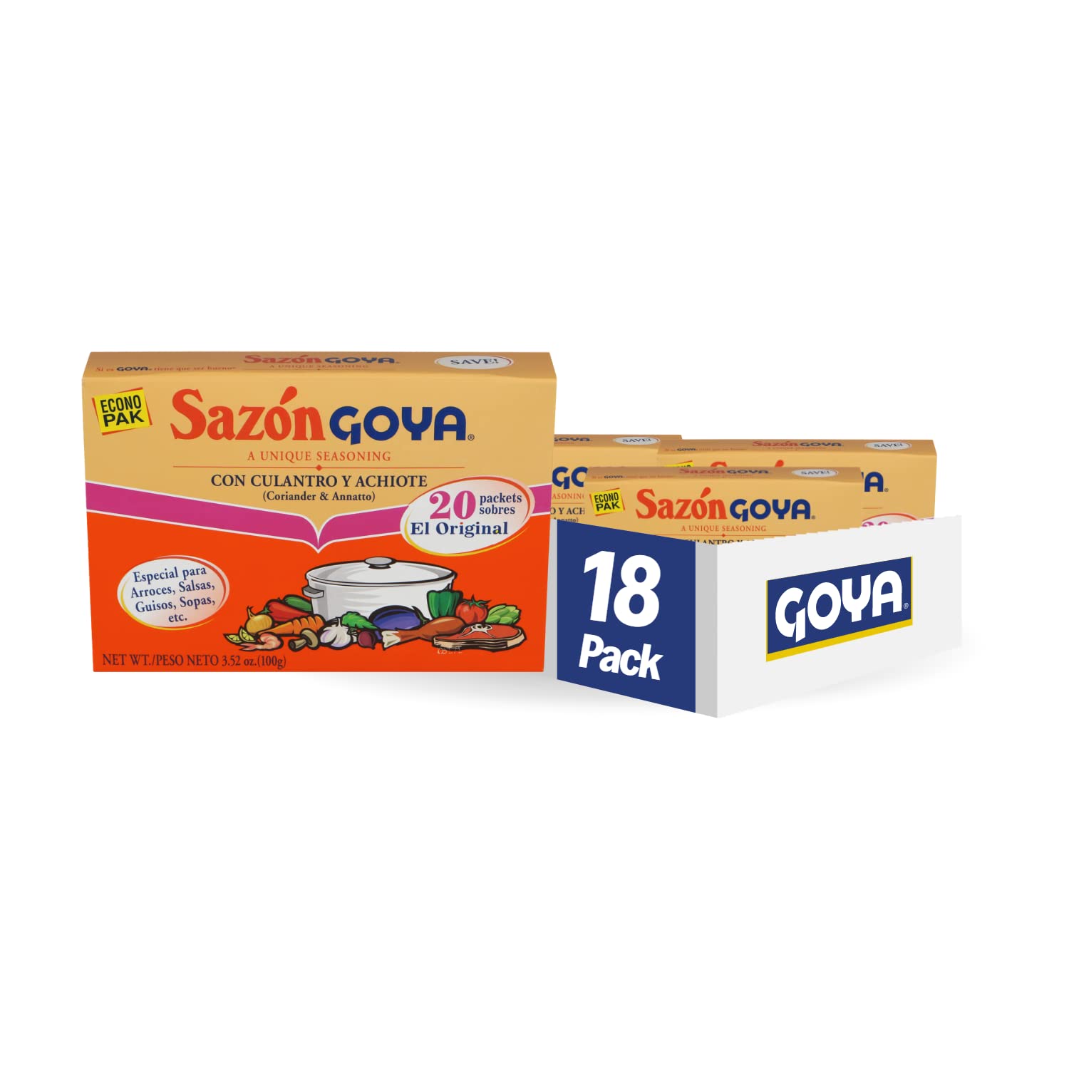Goya Foods Saz  n Seasoning with Coriander & Annatto, 3.52 Ounce (Pack of 18)