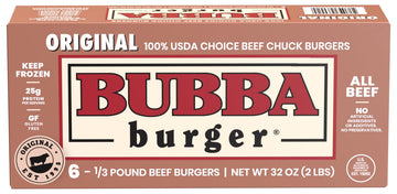 Bubba Burger, Frozen Beef Burger Patties, Original, USDA Choice Beef Chuck, 2 lb, Pack of 6