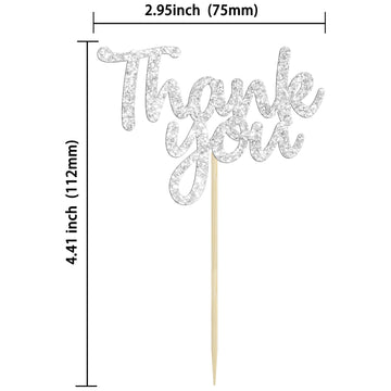 Gyufise 36 Pack Thank You Cupcake Toppers Silver Glitter Thanksgiving Cupcake Picks Decorations For Baby Shower Boys Girls Birth
