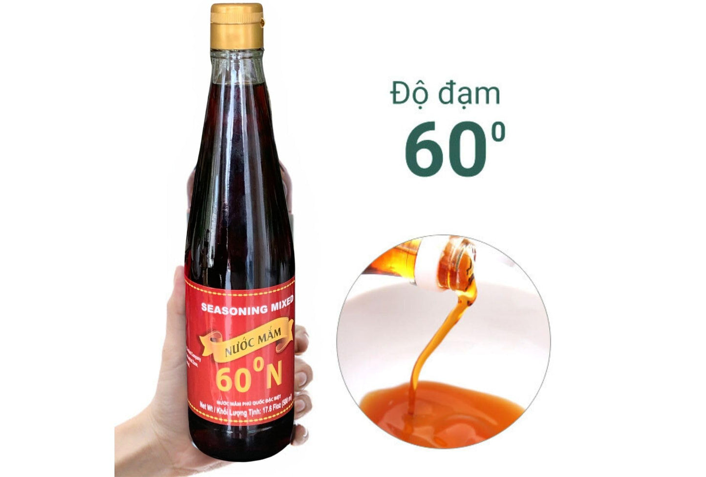 2 Packs - 60N Phu Quoc Premium Fish Sauce - Hai Chai Nuoc Mam Phu Quoc Dam Dac 60 Do Dam - 17 Oz Per Bottle X 2 Bottles Per Orde