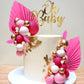 Flower Cake Topper Gold Palm Leaves Balls Cake Decoration For Baby Shower Birthday Party (Hot Pink)