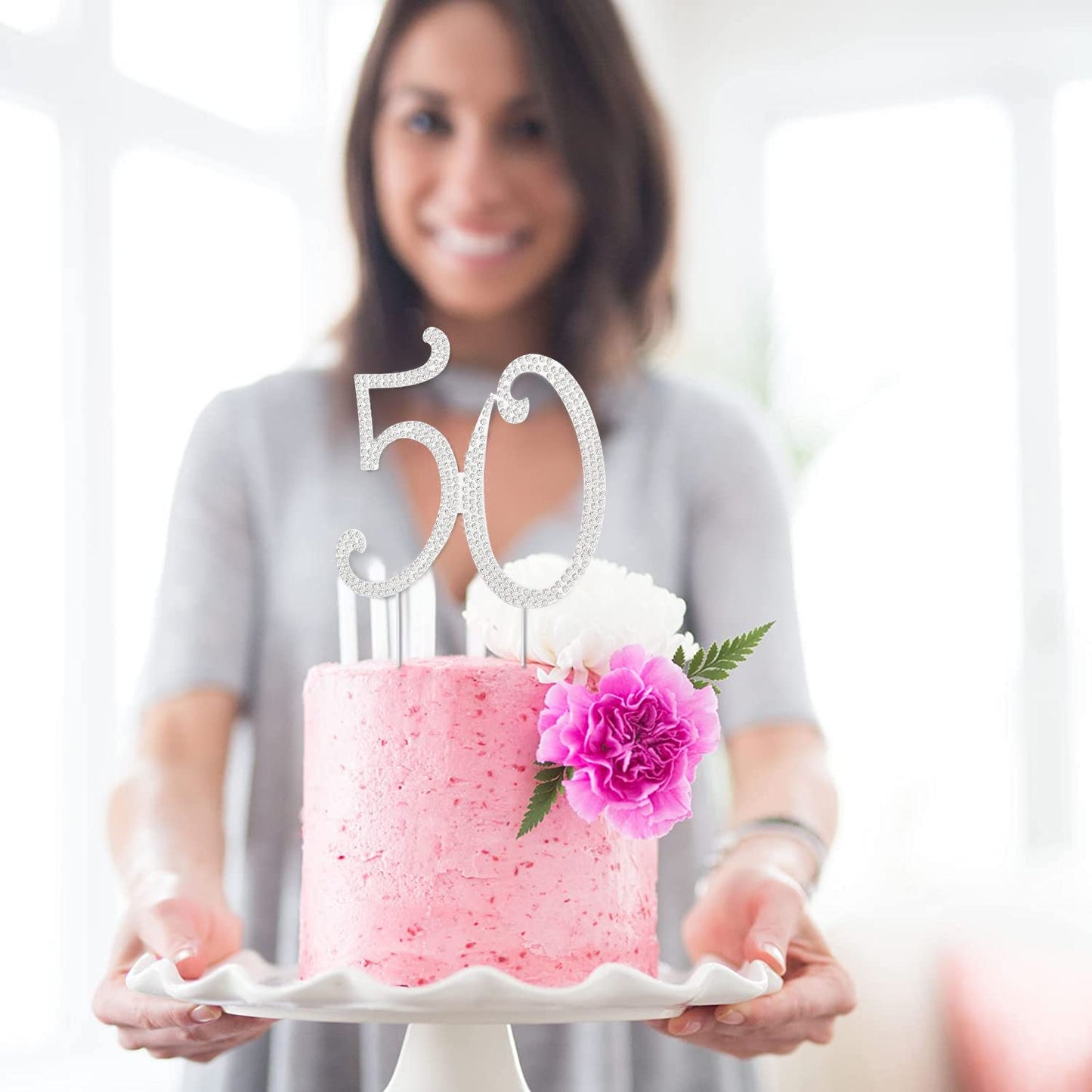 50 Cake Topper 50Th Anniversary Birthday Wedding Diamond Cake Topper For Women 50 Sparkle Bling Rhinestone Cake Decoration Party