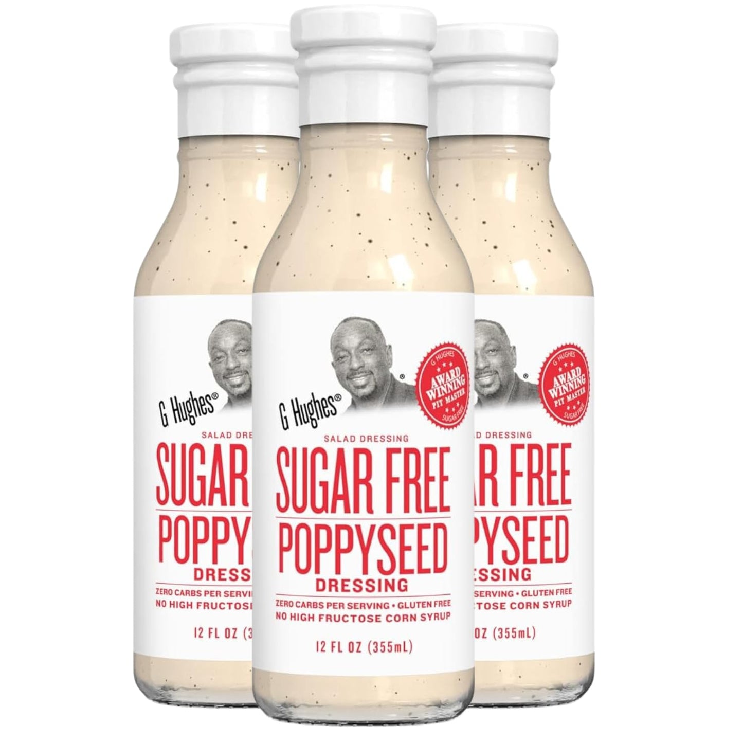 G Hughes Sugar Free Poppyseed Dressing - Gluten Free Poppy Seed Dressing, Sugar Free Salad Dressings, Zero Carb Poppyseed Salad Dressing, No Added Sugar - 12 Oz (3-Pack)