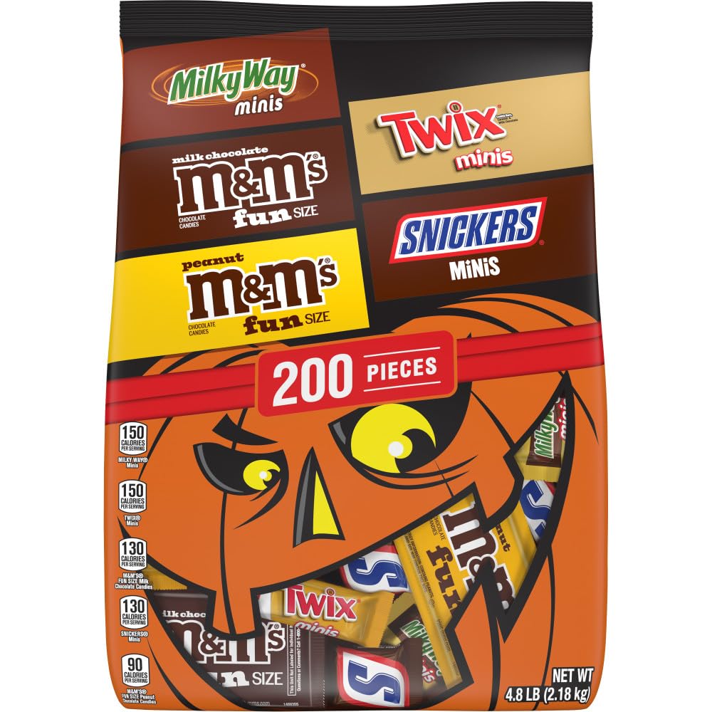 Mars Halloween Candy Variety Pack - M&MS, SNICKERS, TWIX, MILKY WAY - 200 Count Bulk Bag