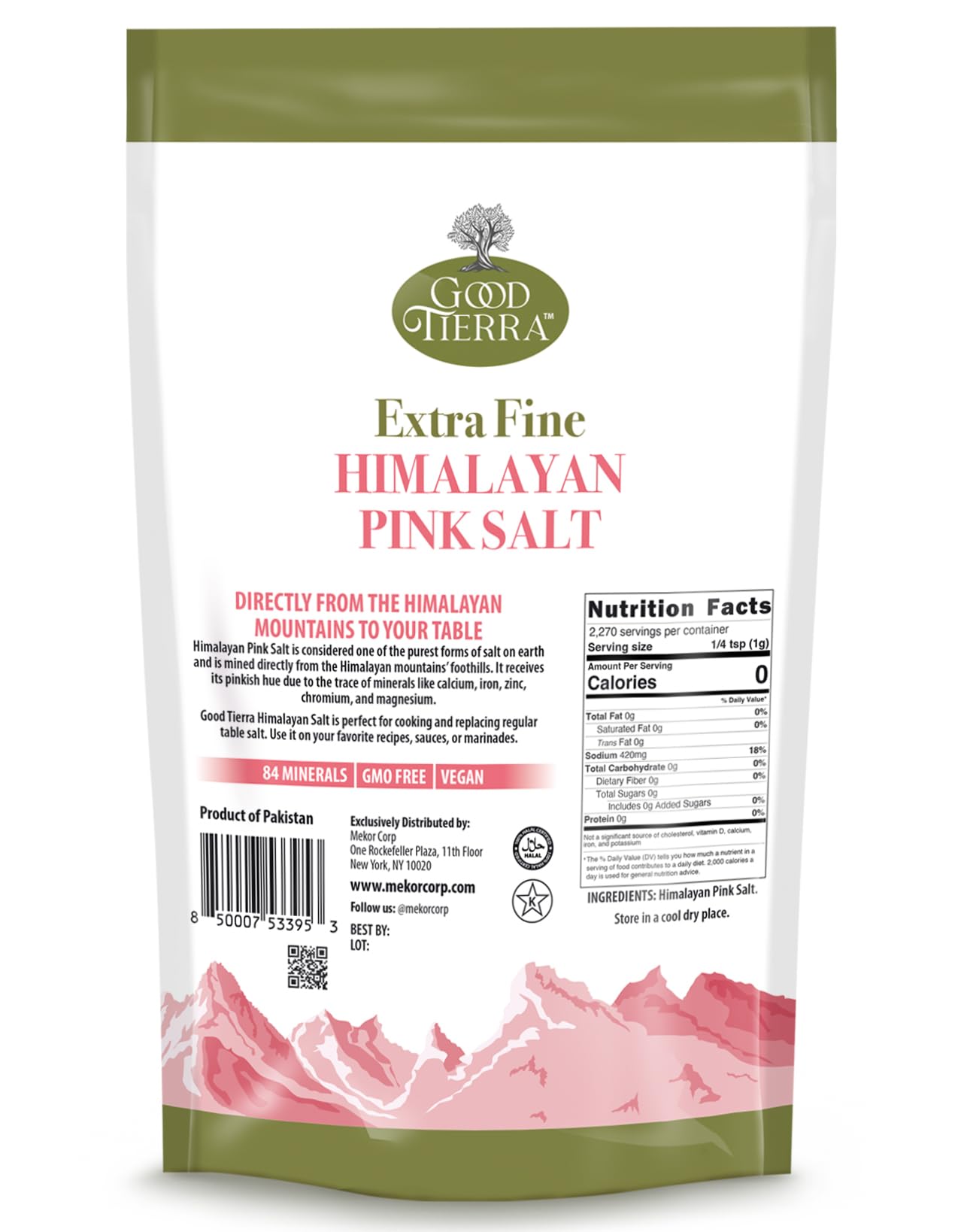 GOOD TIERRA Himalayan Pink Salt - Extra-Fine Grain - 80 oz (Pack of 6) - PET Bag