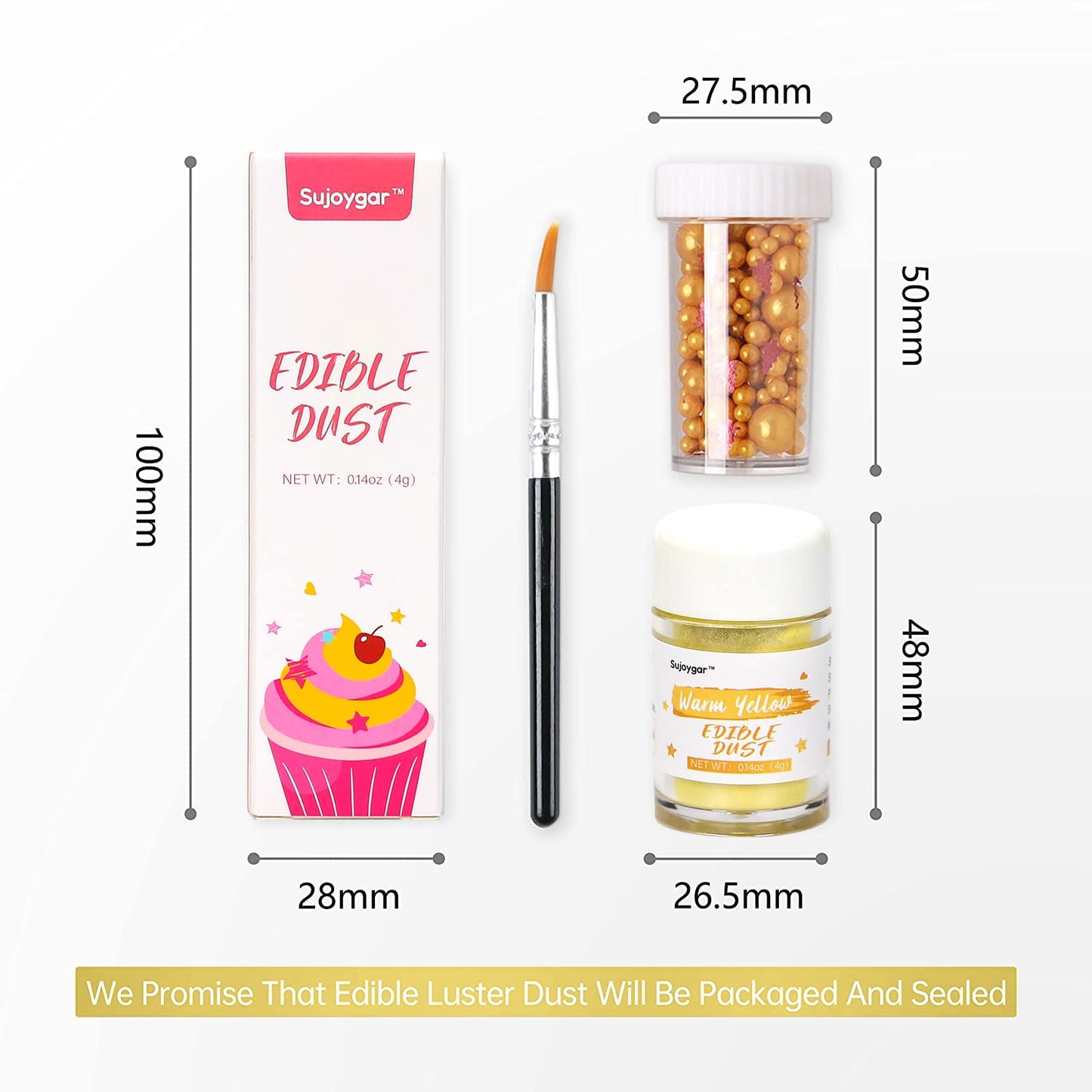 Yellow Edible Glitter For Cocktails, Sujoygar 4G Luster Dust Edible Drink Glitter Shimmer Powder For Cake Decorating Baking Fond