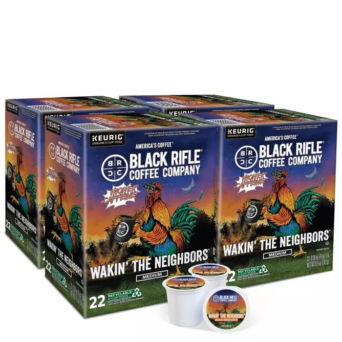 Black  Coffee Company Wakin the Neighbors High-Caffeine Coffee Pods - Arabica & Robusta Blend for Extra Energy - Single Serve K Cup Compatible 88 Count