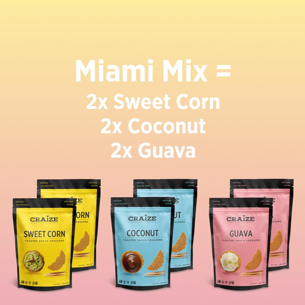 Craize Sweet Flavor Variety Pack | 2X Sweet Corn, 2X Coconut, 2X Guava Crisps | Gluten Free, Vegan, Kosher, Toasted Corn  Ers | 6 Pack, 4 Oz Each
