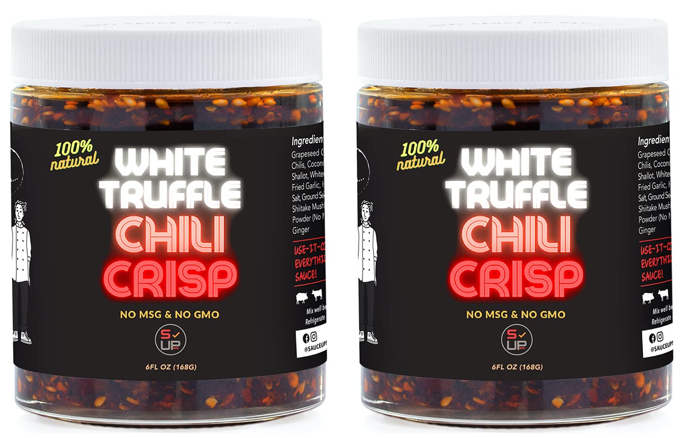 Sauce Up White Truffle Chili Crisp Sauce – 2 Pack (6Oz Each) | Enhanced Truffle Chili Oil | Crispy, Spicy & Umami Truffle Flavor   | Vegan, Keto, Gluten-Free, Non-Gmo | Artisanal Gourmet Hot Truffle Chili Crisp | Handcrafted In Ny