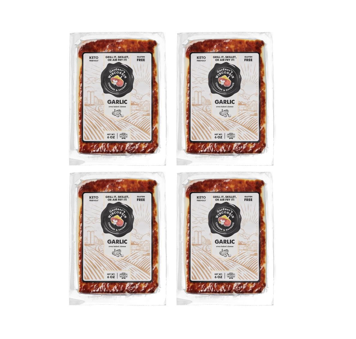 Gardner s Wisconsin Cheese and Sausage, 4 Pack of Oven Baked Cheese, Garlic Flavor (6 Ounces Per Block) - Artisan Cheese Made i