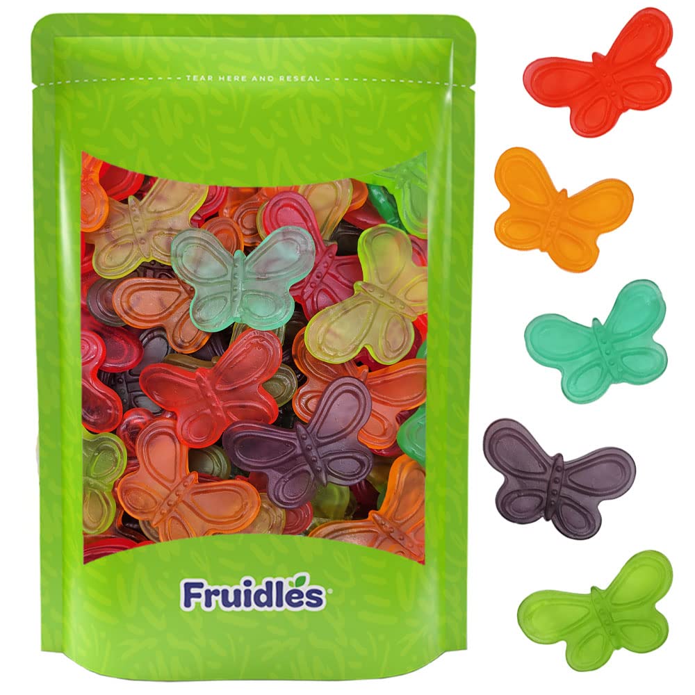 Fruidles Large Butterflies Gummi Candy 3  Inch  Assorted Fruit Flavors Gummies  Allergy Friendly  Non-Gmo  No Artificial Sweeteners Gummy (Large Butterfly Gummi  Half-Pound)