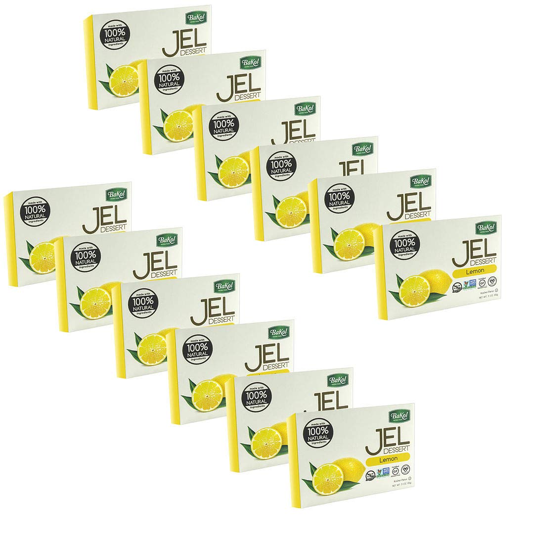 Bakol Jel Dessert - All Natural Vegan Dessert Mix - Kosher - Halal - No Artificial Sweeteners Flavors or Colors - Lemon Flavor (PACK OF 12)