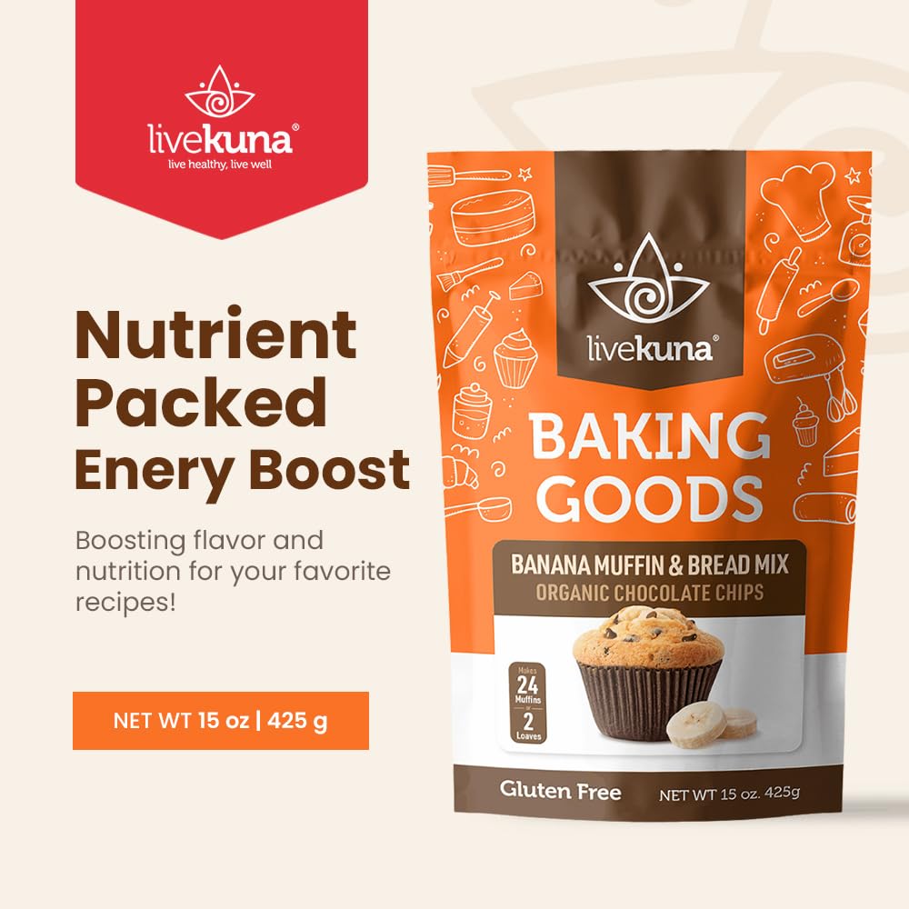Livekuna - Banana Muffin & Bread Mix - Chocolate Chips Banana Flavoured Muffin Mixes For Baking, Great For Any Muffin & Banana B