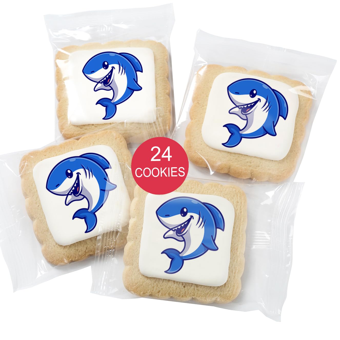 OMCookie Shark Cookies Birthday Party Favors | Individually Wrapped | 24 Pack | 2.5 x 2.5 | Under the Sea Theme