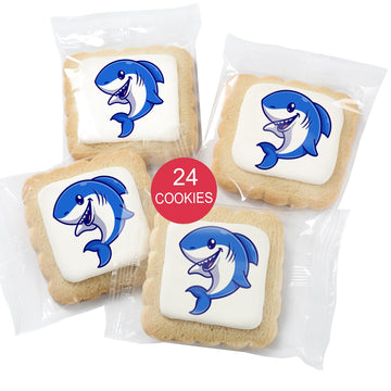 OMCookie Shark Cookies Birthday Party Favors | Individually Wrapped | 24 Pack | 2.5 x 2.5 | Under the Sea Theme