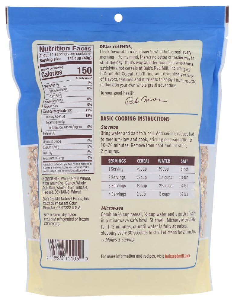 Bob'S Red Mill 5 Grain Rolled Hot Cereal, 16 Oz.