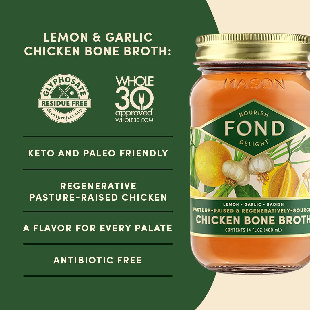 FOND NOURISH DELIGHT Organic Chicken Bone Broth - 14 Fl Oz, Pack of 8