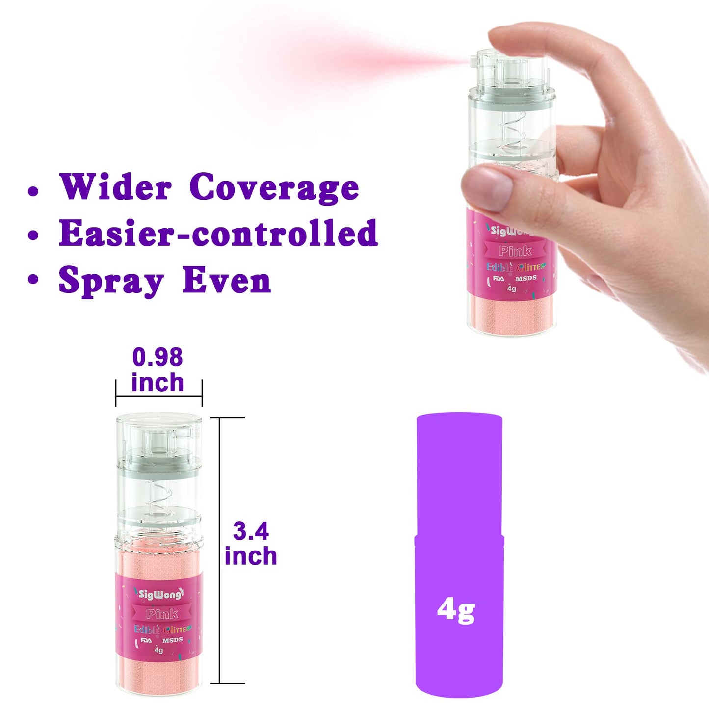 Edible Glitter Spray Set - 100% Edible Glitter for Cakes, Cupcakes, Cake Pops, Drinks, Chocolate, Strawberries, Cookies, Food Gr