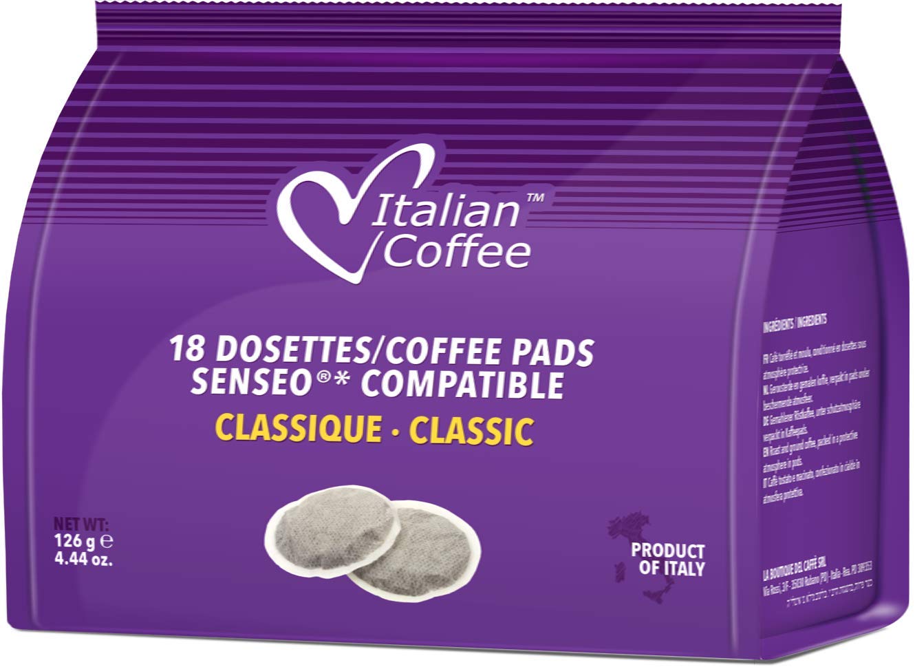 Italian Coffee Senseo Compatible Coffee Pads, 180 Count, Purple