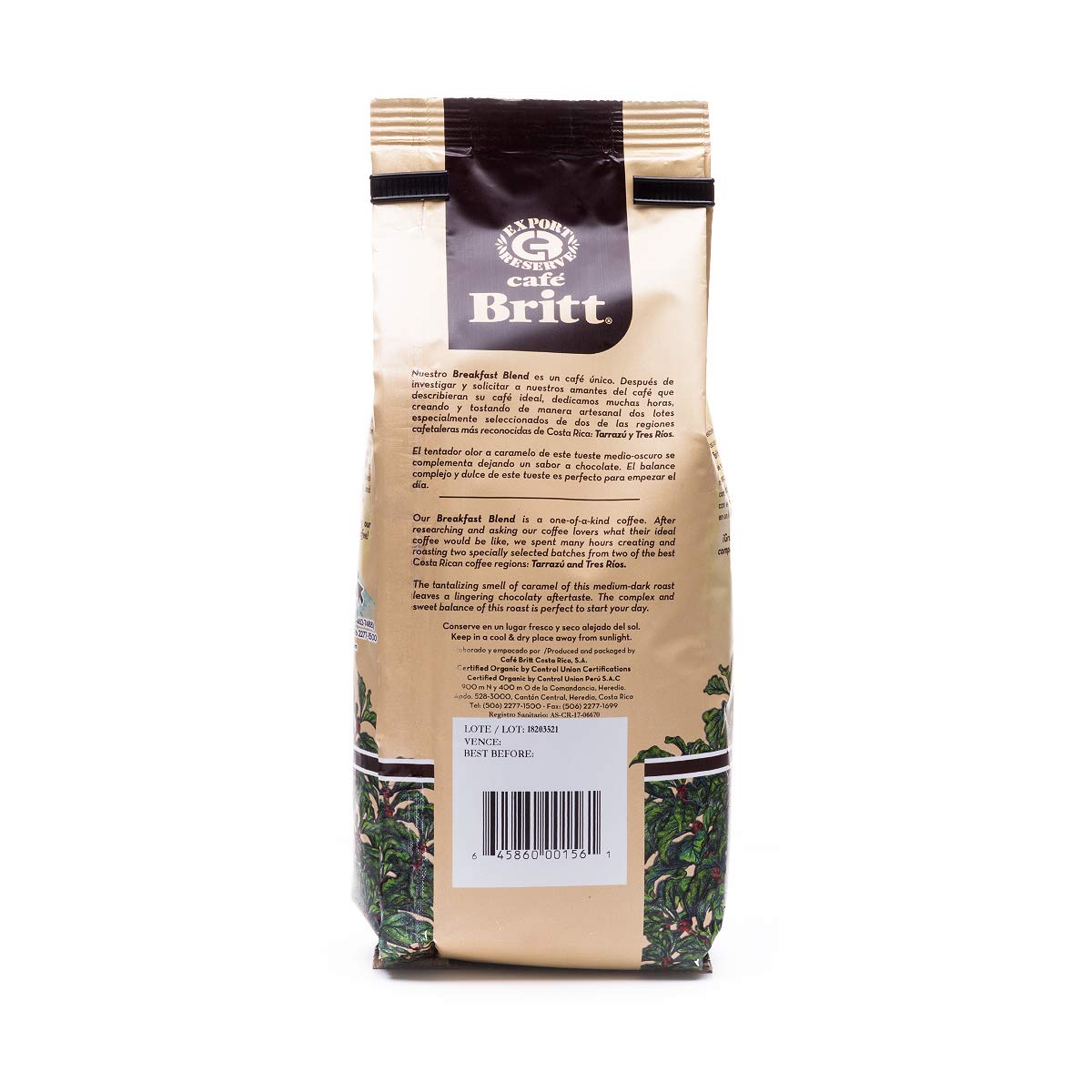 Café Britt Costa Rican Breakfast Blend Coffee, Ground Arabica, Medium Dark Roast, 12 oz. (3-Pack), Kosher, Gluten Free