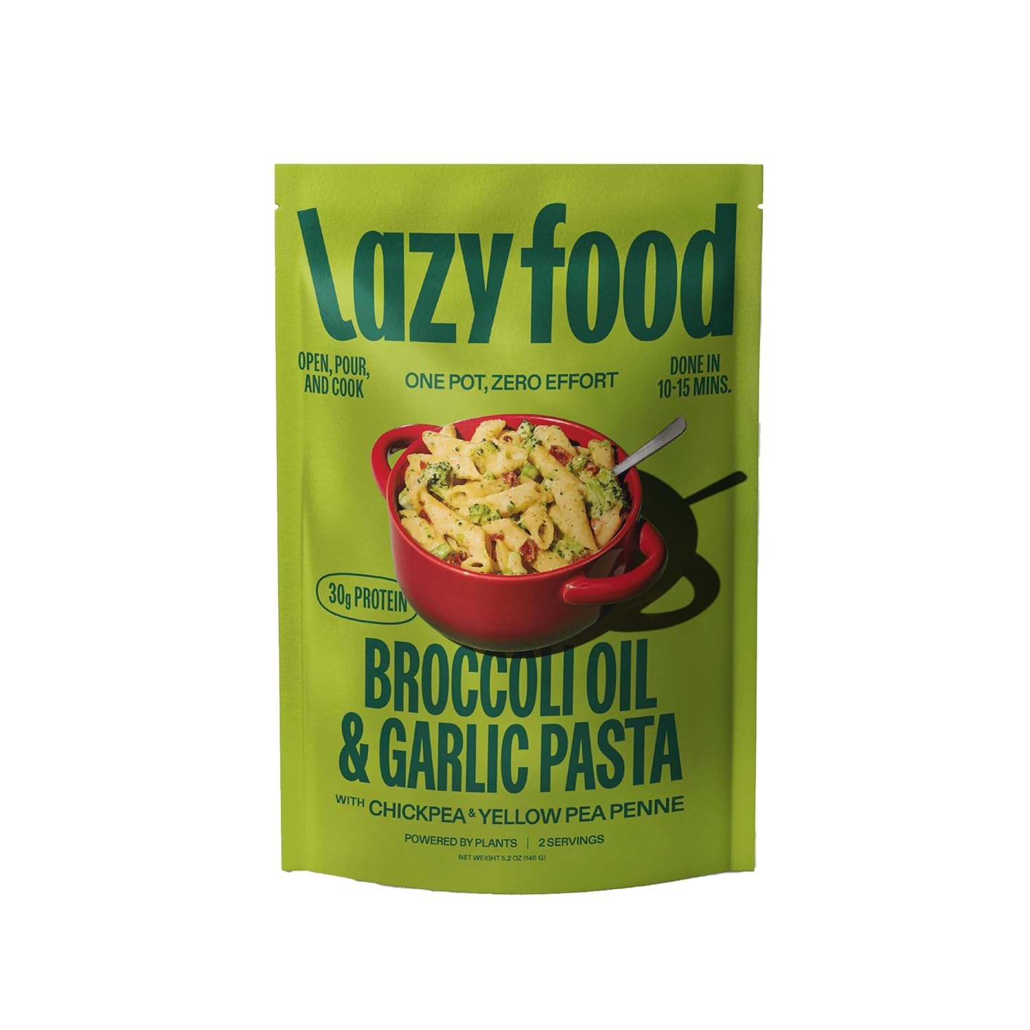 Lazy Food Broccoli  Garlic & Oil Vegetarian Pasta Meal | Gluten Free Pasta Dinner | Real Cheese and Red Pepper for Moderate Spice | Low Carb High Protein One Pot Meal Kit | Chickpea & Yellow Pea Penne - 1 Pack (2 Serving)