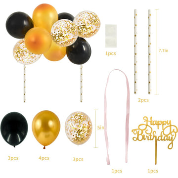 Beishida 5 Inch 10Pcs Balloon Cloud Cake Topper Black Gold Happy Birthday Cake Toppers Mini Balloon Cake Topper Garland With Hap