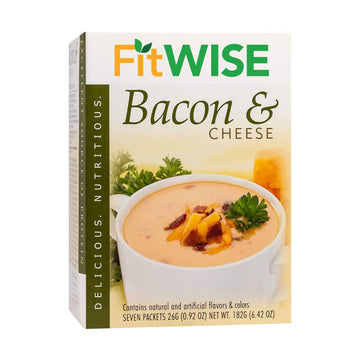 FITWISE - High Protein Soup, 15g Protein, Low Calorie, Low Fat, Low Carb, Ideal Protein Compatible, 7 Servings Per Box (Bacon & 