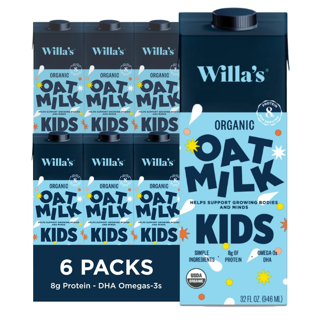 Willa s Organic Kid s Oat Milk Unsweetened with 8g Protein & 240g Calcium  Plant-Based Milk for Kids  Dairy-Free  Low Sugar  2g Fiber - 32 oz  6 Pack