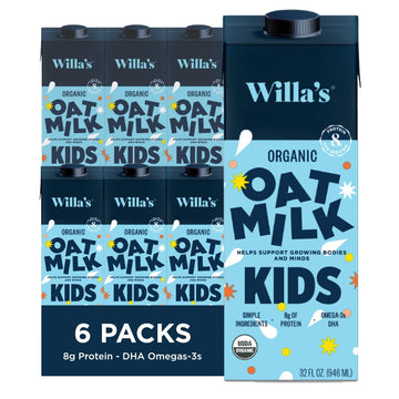 Willa s Organic Kid s Oat Milk Unsweetened with 8g Protein & 240g Calcium  Plant-Based Milk for Kids  Dairy-Free  Low Sugar  2g Fiber - 32 oz  6 Pack