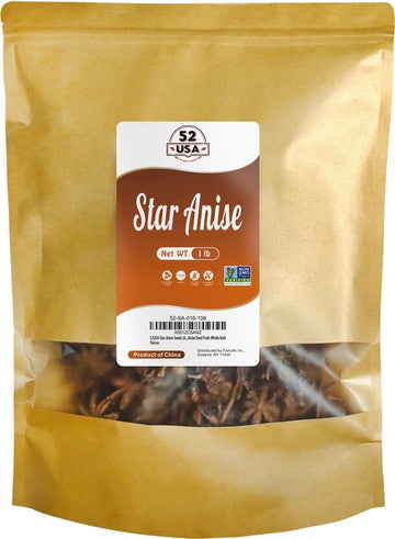 52Usa Star Anise, 16 Ounce (Pack Of 1), Non-Gmo Verified Chinese Star Anise Whole, Dried Star Anise Pods For Tea And Baking
