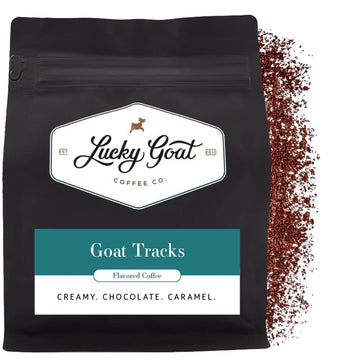 Lucky Goat Flavored Ground Coffee - Goat Tracks - Chocolatey, Caramel, Smooth, Sweet, Light Body, Low Acidity - Medium Roast, 12