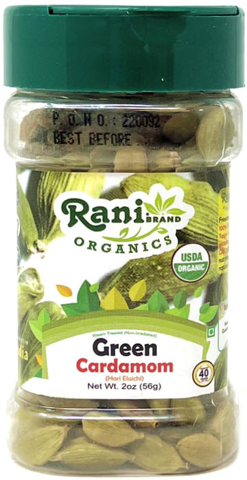 Rani Organic Green Cardamom Pods Spice (Hari Elachi) 2oz (56g) PET Jar ~ All Natural | Vegan | Gluten Friendly | NON-GMO | India