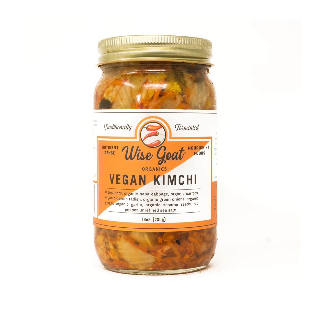 Certified Organic, Raw, Vegan Kimchi - High In Probiotics - Vegan/Paleo/Keto Friendly 16Oz Glass Jar - Wise Goat Organics