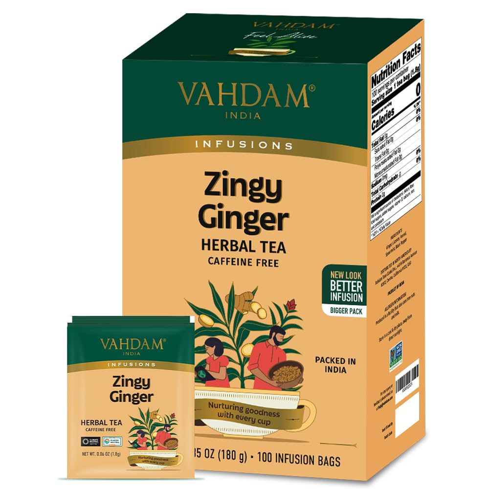 VAHDAM Zingy Ginger Wellness Tea Blend, Caffeine Free, 100 Tea Bags