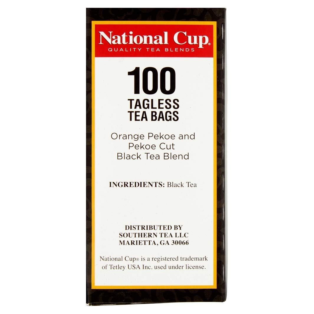 National Cup, Tagless Orange Pekoe And Pekoe Cut Black Tea Blend, Tea Bags, 100 Ct, Pack Of 6