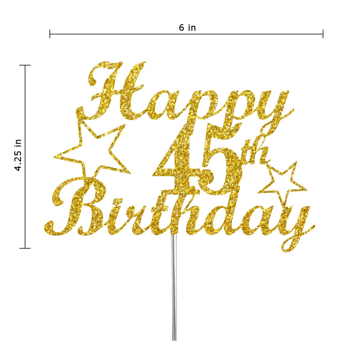 45 Birthday Cake Topper Gold Glitter, Party Decoration Ideas, Premium Quality, Sturdy Doubled Sided Glitter, Acrylic Stick. Made