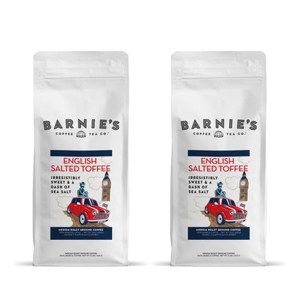 Barnies English Salted Toffee Ground Coffee with Caramel, Molasses and Salted Creamy Butter Flavors, Medium Roasted Arabica Cof