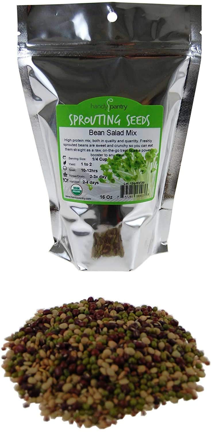 Bean Salad Sprouting Seed Mix- Organic- 1 Lbs- Mix of Bean Sprout Seeds: Adzuki, Mung Bean, Green Lentil & Radish. For Sprouting