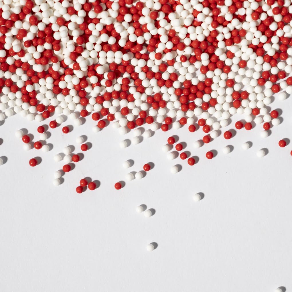NIPEOR Edible Pearl Sprinkles for Cake Decorating - 2mm Matte White & Red, 130g/4.6oz, Perfect for Baking, Ice Cream, Cookies, Cupcakes