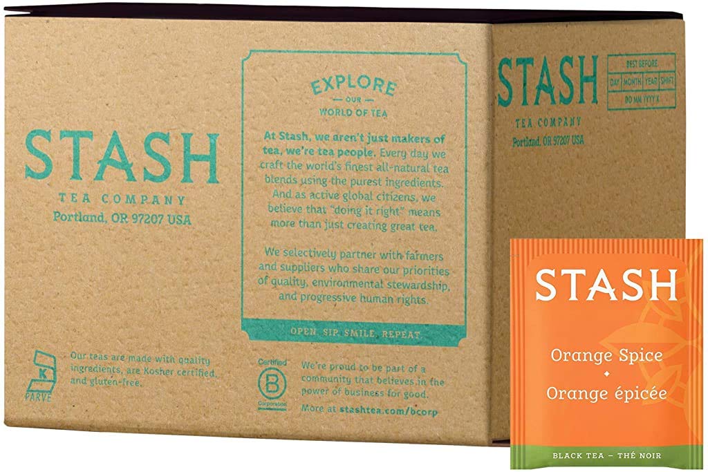Stash Orange Spice Black Tea, 100 Count Tea Bags, Box of Foil Wrapped Bags