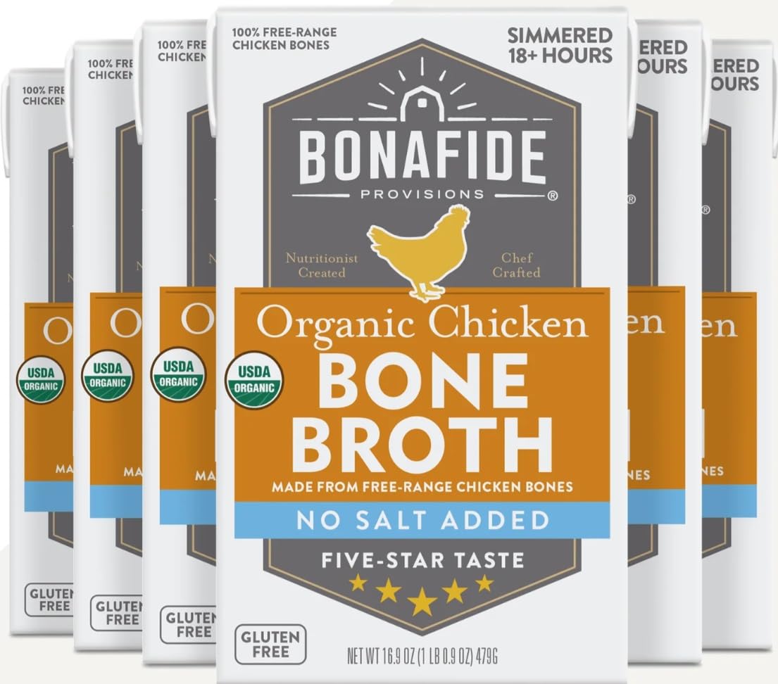Bonafide Provisions Fresh Organic Chicken Bone Broth - No Salt Added, 16.9oz - 6 Pack