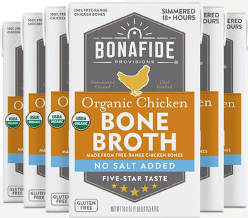 Bonafide Provisions Fresh Organic Chicken Bone Broth - No Salt Added, 16.9oz - 6 Pack