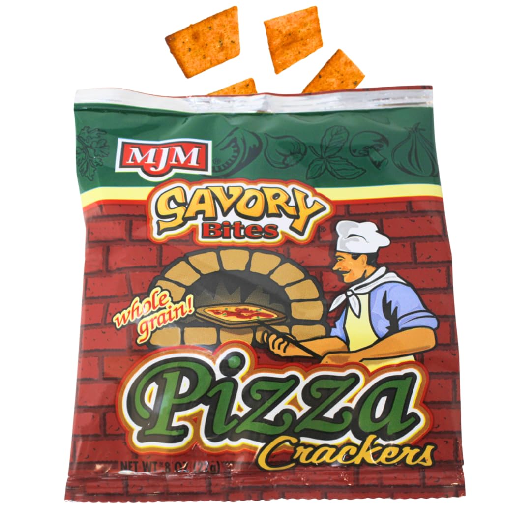 MJM Whole Grain Pizza Crackers - Savory Bites Snack, 0.8 oz (Pack of 25)