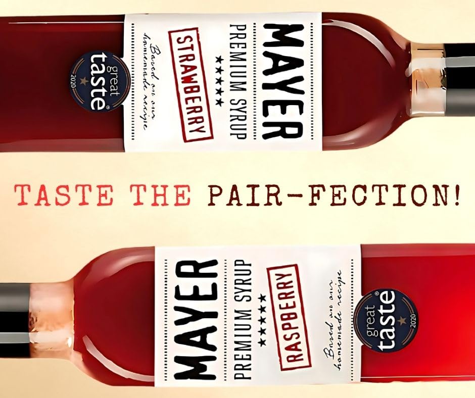 Mayer Premium Handcrafted Fruit Syrups, Vegan & Gluten Free, 16.9 Fl Oz (Pack of 2) - Strawberry & Raspberry, All-Natural Ingredients